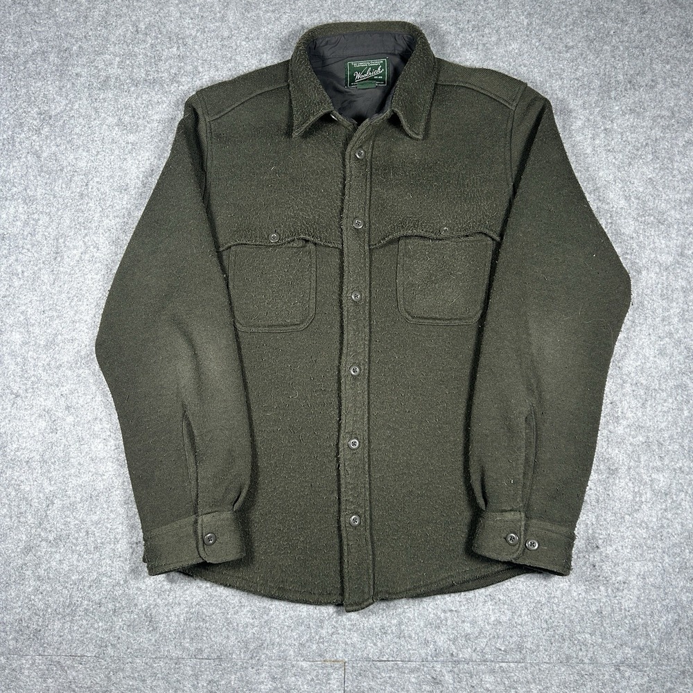 Woolrich Fleece Button Up Shirt Men's size Medium Green Hunting‎ Pockets
